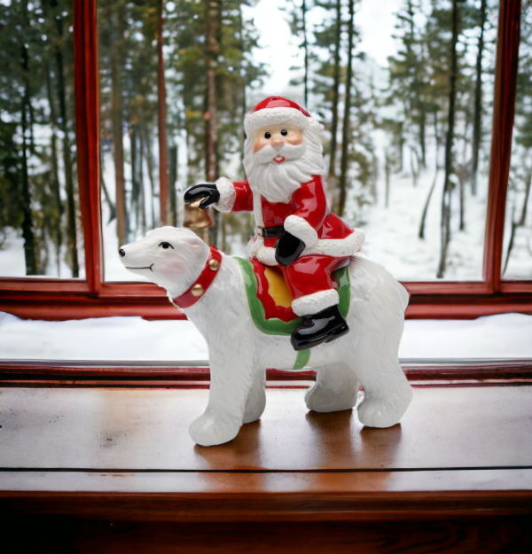 Ceramic Christmas Santa Riding On The Polar Bear Salt & Pepper Shakers Gift for Her Gift for Mom Kitchen Décor