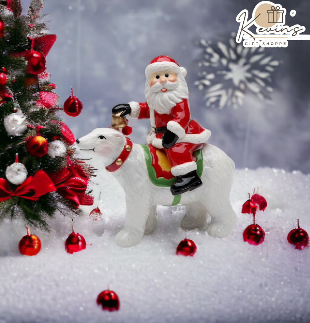 Ceramic Christmas Santa Riding On The Polar Bear Salt & Pepper Shakers Gift for Her Gift for Mom Kitchen Décor