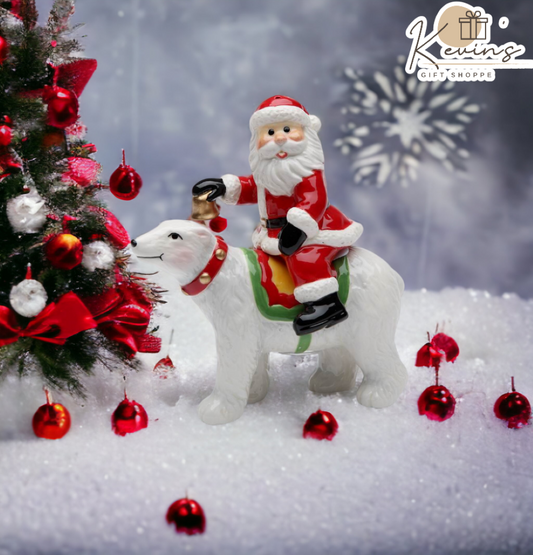 Ceramic Christmas Santa Riding On The Polar Bear Salt & Pepper Shakers Gift for Her Gift for Mom Kitchen Décor