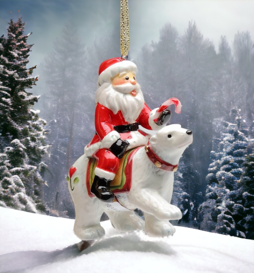 Ceramic Christmas Santa Riding Polar Bear Ornament Home Décor Gift for Her Gift for Mom Kitchen Décor Christmas Décor