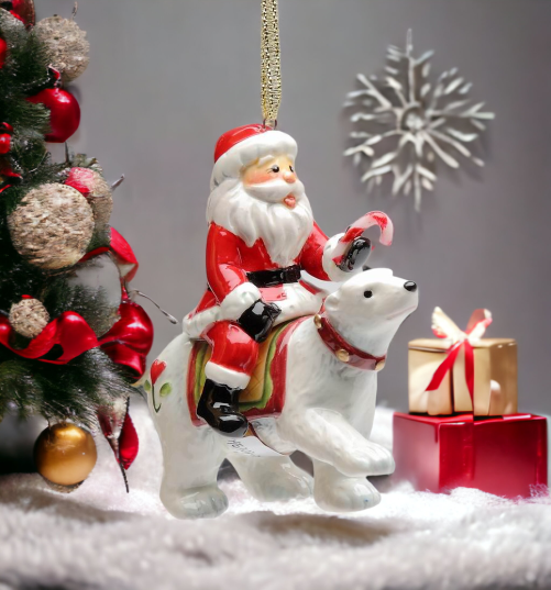 Ceramic Christmas Santa Riding Polar Bear Ornament Home Décor Gift for Her Gift for Mom Kitchen Décor Christmas Décor