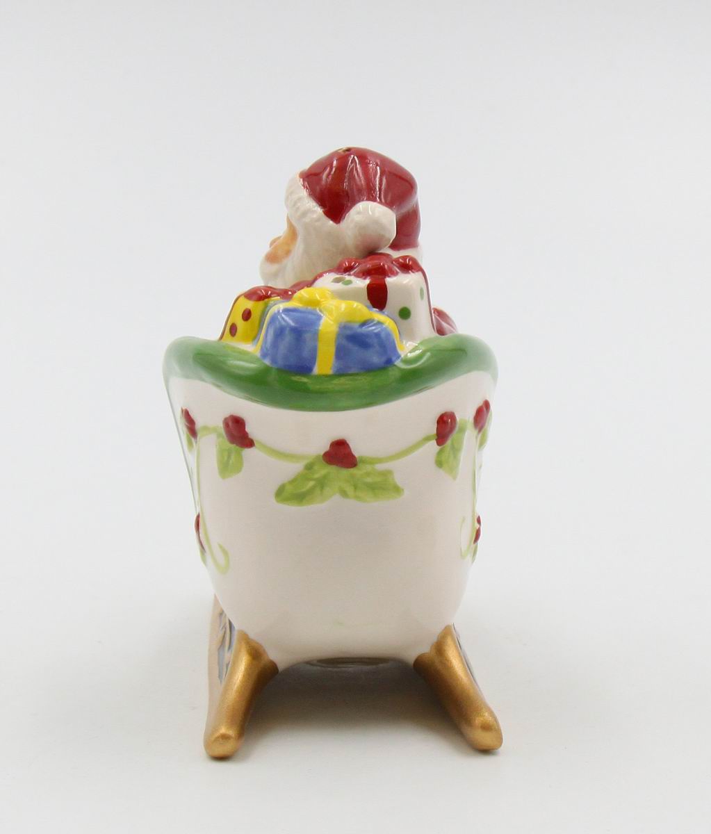 Ceramic Christmas Santa Sitting On Sleigh Salt & Pepper Shakers Home Décor Gift for Her Gift for Mom Kitchen Décor