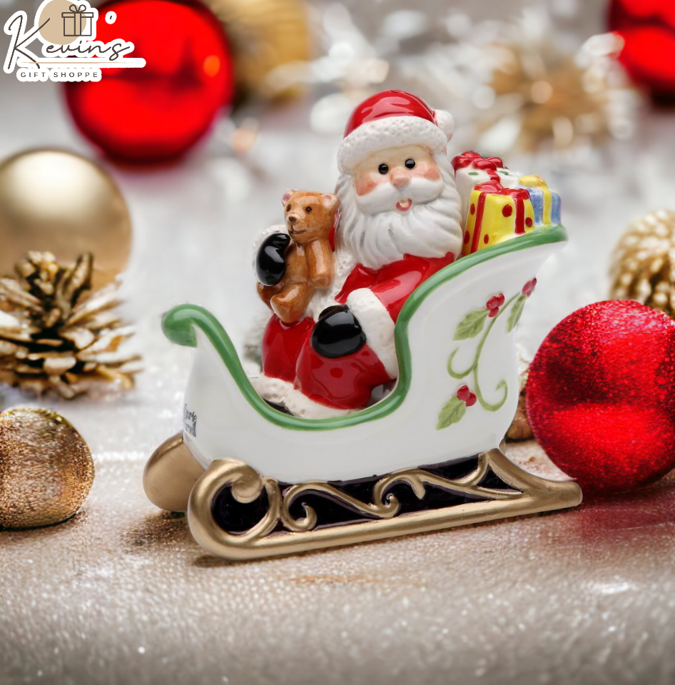 Ceramic Christmas Santa Sitting On Sleigh Salt & Pepper Shakers Home Décor Gift for Her Gift for Mom Kitchen Décor