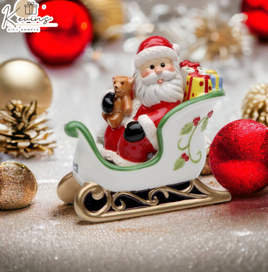 Ceramic Christmas Santa Sitting On Sleigh Salt & Pepper Shakers Home Décor Gift for Her Gift for Mom Kitchen Décor