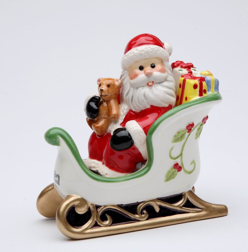 Ceramic Christmas Santa Sitting On Sleigh Salt & Pepper Shakers Home Décor Gift for Her Gift for Mom Kitchen Décor