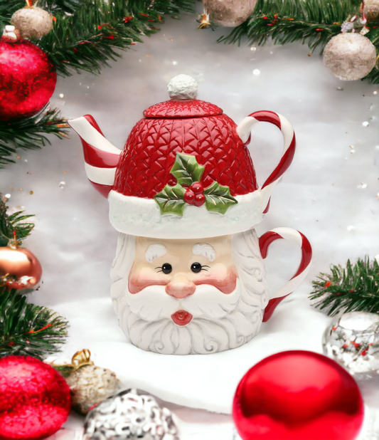 Ceramic Christmas Santa Tea For One Gift for Her Gift for Mom Tea Party Décor Café Décor Christmas Décor - tea