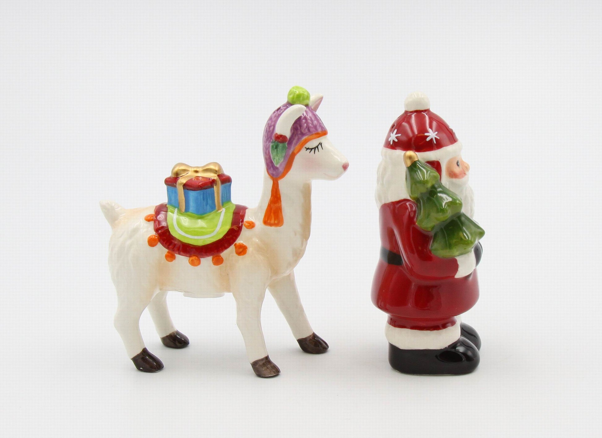 Ceramic Christmas Santa With Alpaca Salt And Pepper Shakers Home Décor Gift for Her Gift for Mom Kitchen Décor