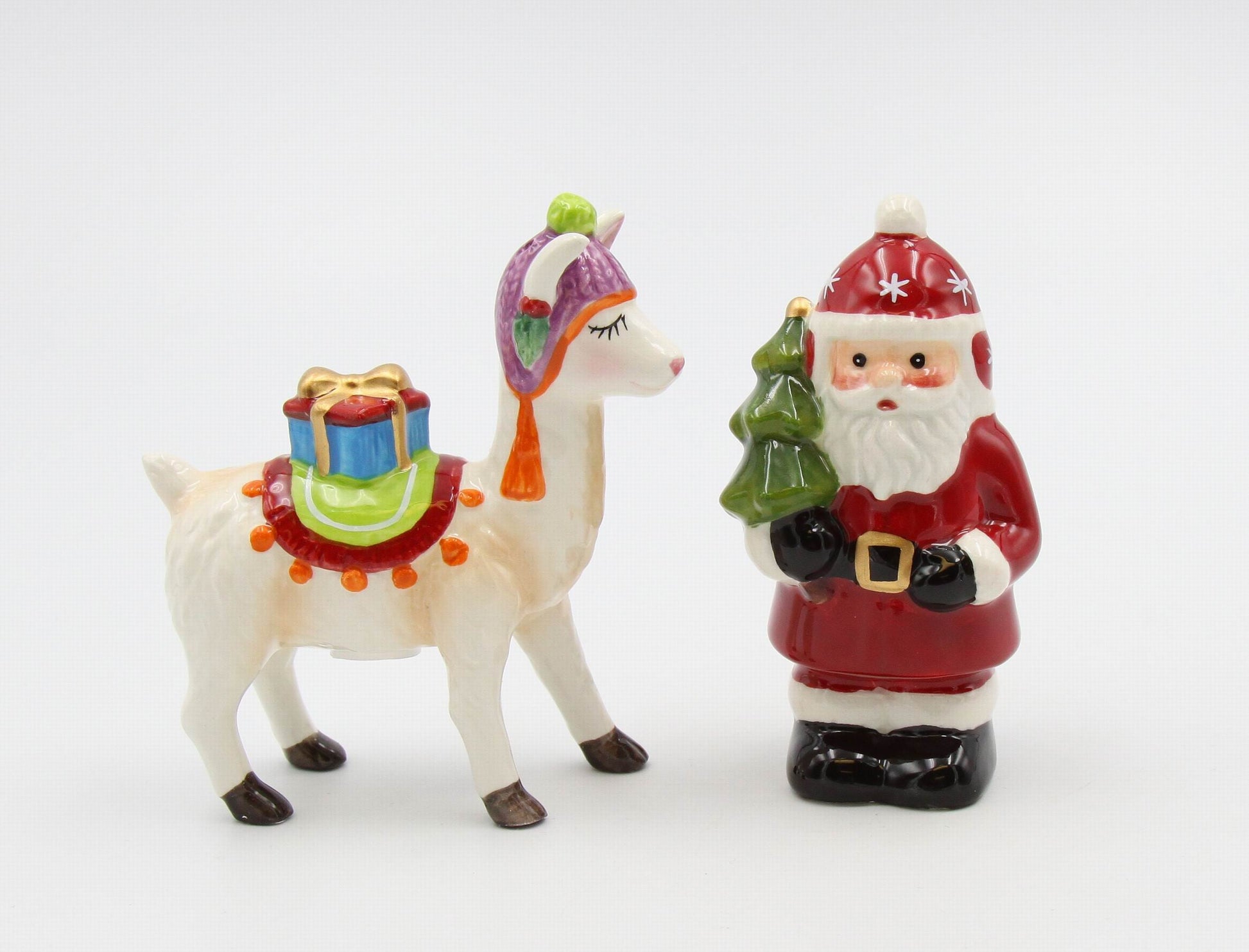 Ceramic Christmas Santa With Alpaca Salt And Pepper Shakers Home Décor Gift for Her Gift for Mom Kitchen Décor
