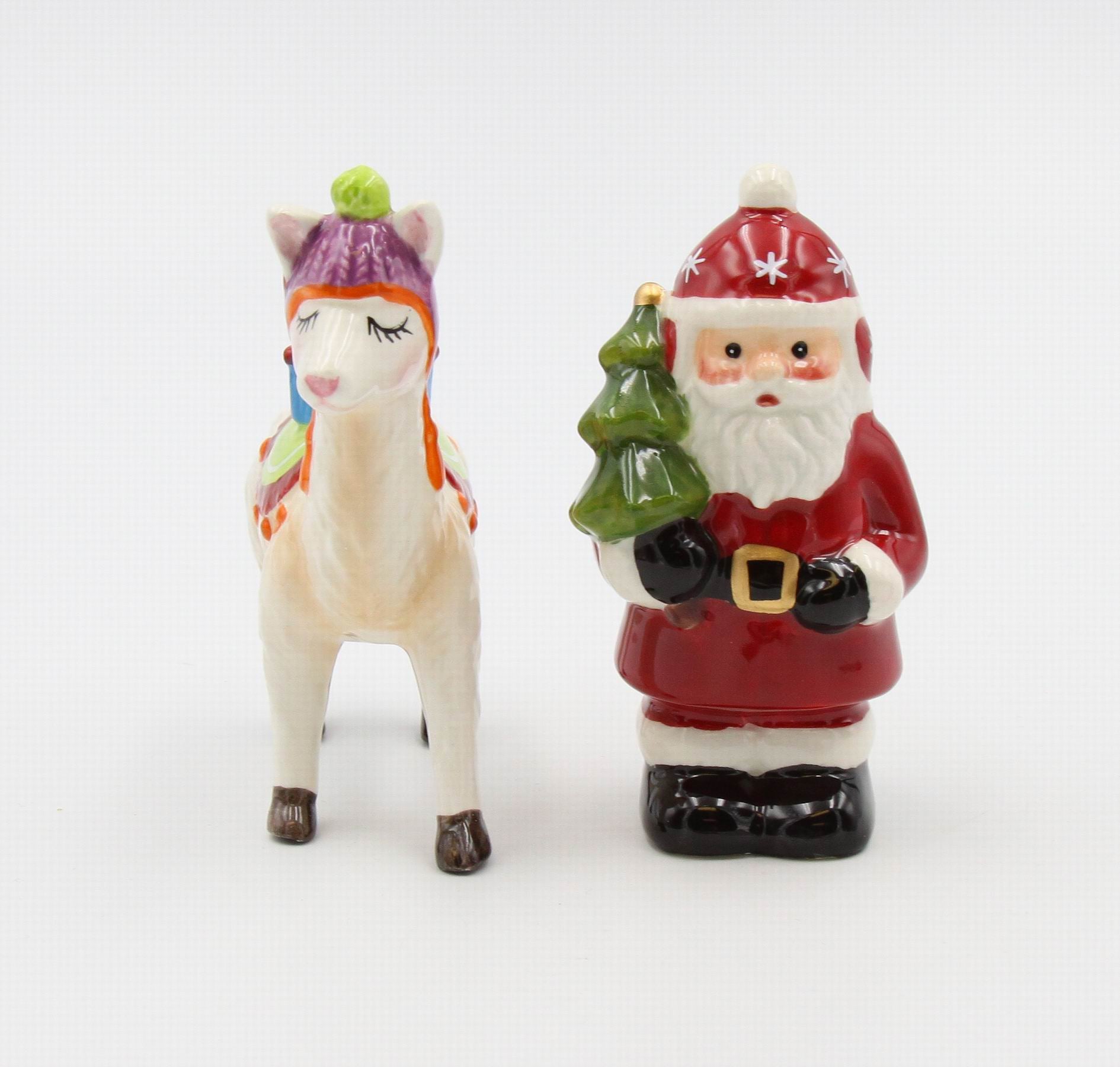 Ceramic Christmas Santa With Alpaca Salt And Pepper Shakers Home Décor Gift for Her Gift for Mom Kitchen Décor