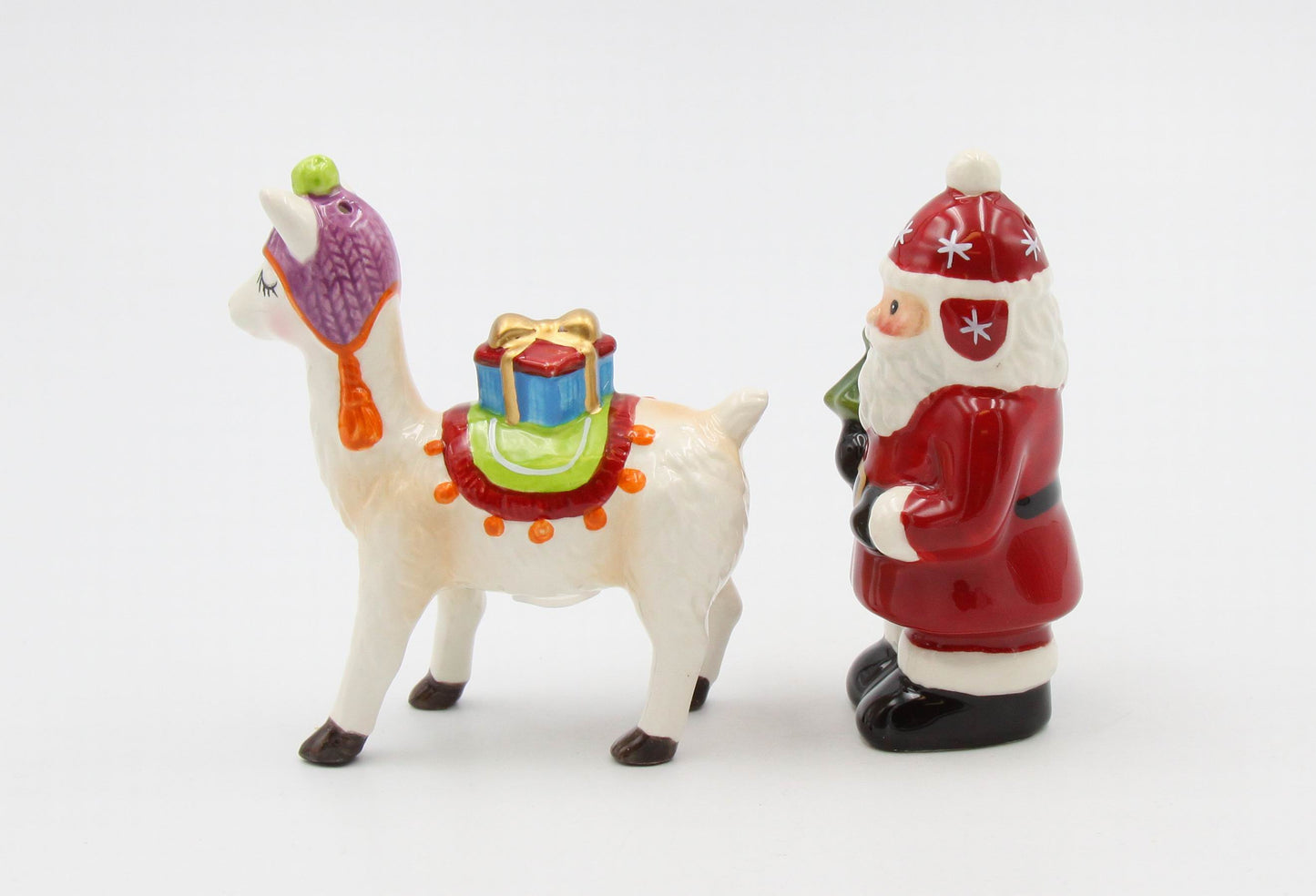 Ceramic Christmas Santa With Alpaca Salt And Pepper Shakers Home Décor Gift for Her Gift for Mom Kitchen Décor