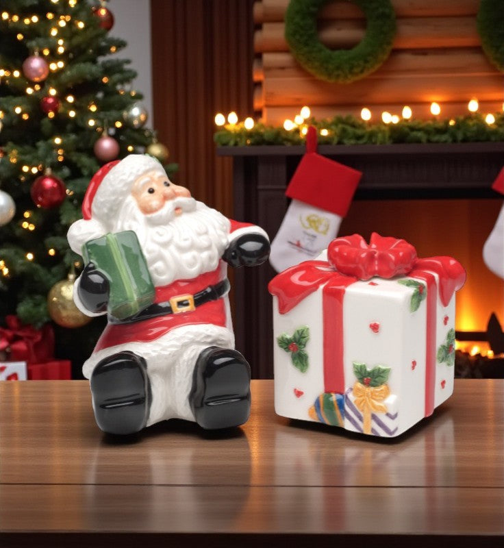 Ceramic Christmas Santa With Gift Salt And Pepper Shaker Set Home Décor Gift for Her Gift for Mom Kitchen Décor