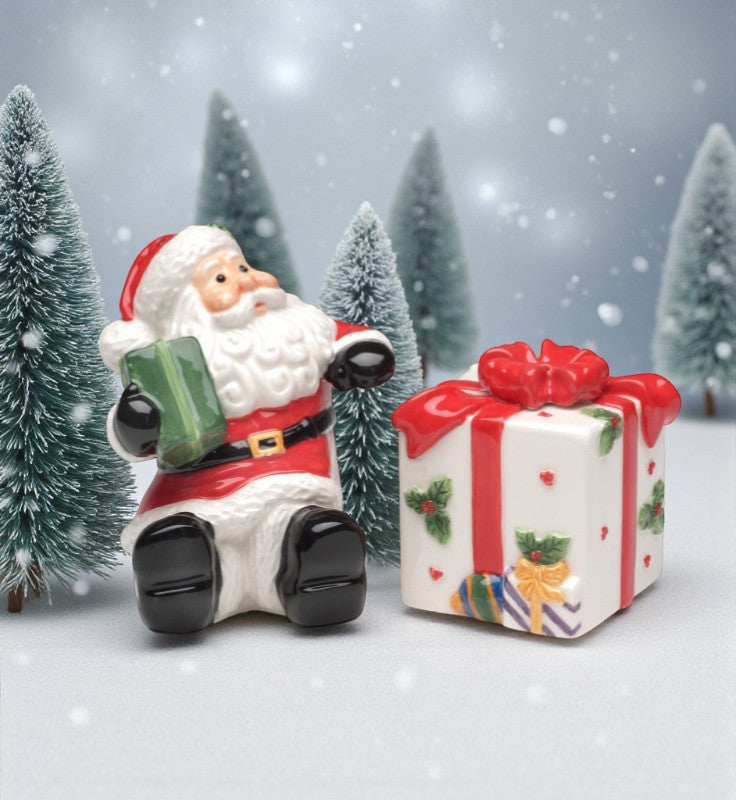 Ceramic Christmas Santa With Gift Salt And Pepper Shaker Set Home Décor Gift for Her Gift for Mom Kitchen Décor