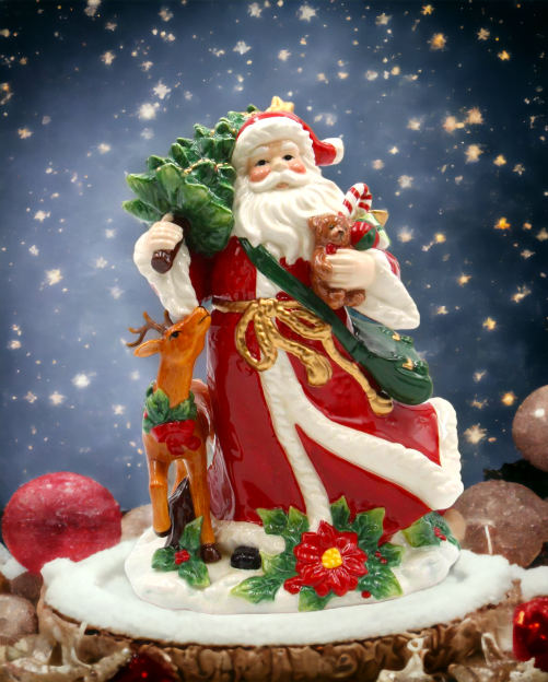 Ceramic Christmas Santa With Reindeer Figurine Home Décor Gift for Her Gift for Mom Kitchen Décor Christmas Décor
