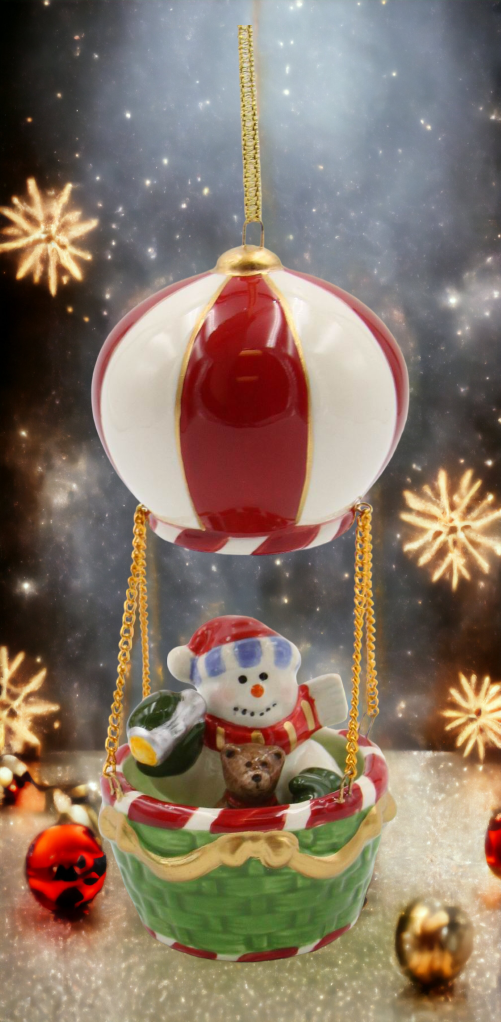 Ceramic Christmas Snowman Hot Air Balloon Ornament Home Décor Gift for Her Gift for Mom Kitchen Décor Christmas Décor