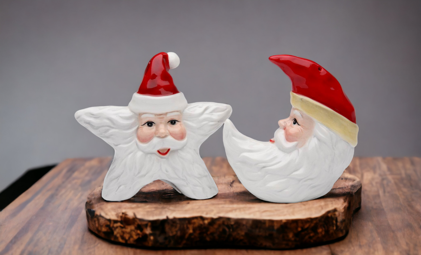 Ceramic Christmas Star & Moon Santa Salt & Pepper Shakers Home Décor Gift for Her Gift for Mom Kitchen Décor Christmas