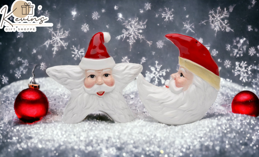 Ceramic Christmas Star & Moon Santa Salt & Pepper Shakers Home Décor Gift for Her Gift for Mom Kitchen Décor Christmas