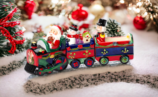 Ceramic Christmas Train Salt & Pepper And Box (Set Of 3) Home Décor Gift for Her Gift for Mom Kitchen Décor - Salt &
