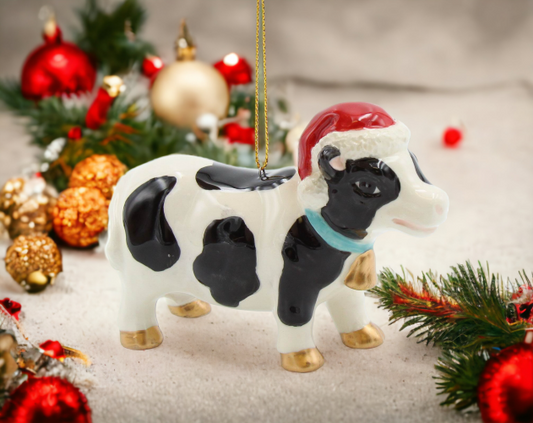 Ceramic Christmas Tree Cow Ornament Home Décor Gift for Her Gift for Mom Kitchen Décor Farmhouse Décor Christmas Decor