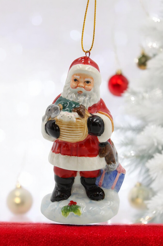 Ceramic Christmas Tree Ornament of Santa Claus Holding Noah’s Ark Christmas Decor Religious Decor Gift for Her
