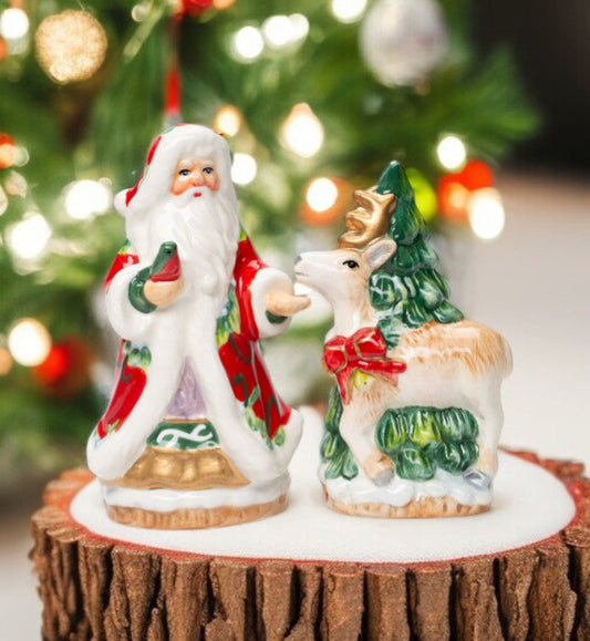 Ceramic Christmas Victorian Harvest Santa & Reindeer Salt & Pepper Shakers Home Décor Gift for Her Gift for Mom Kitchen