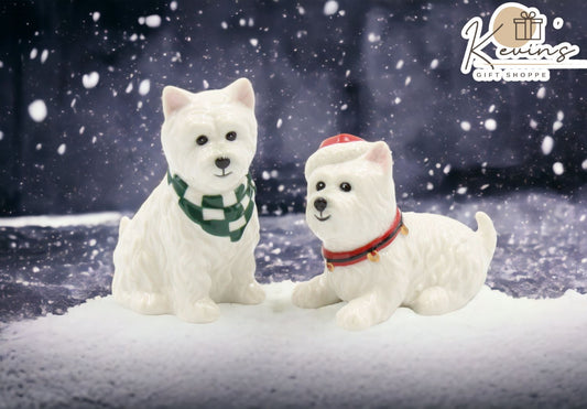 Ceramic Christmas West Terrier Salt And Pepper Shaker Set Gift for Her Gift for Mom Kitchen Décor Gift for Dog Lover