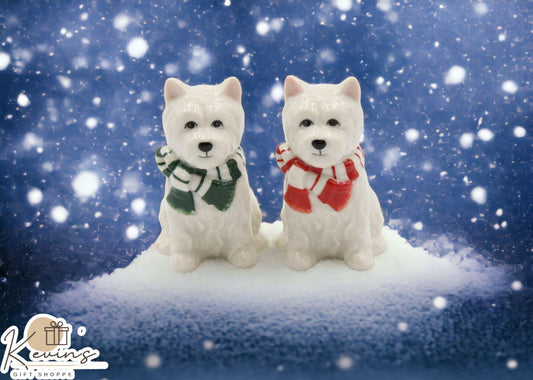 Ceramic Christmas Westie Dog Salt And Pepper Shaker Set Home Décor Gift for Her Gift for Mom Kitchen Décor Gift for Dog