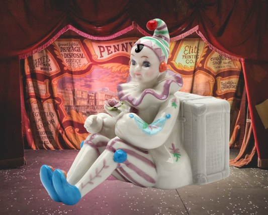 Ceramic Clown Sitting Next to Box Music Box Home Décor Gift for Her Gift for Mom Gift for Circus Lover - Music Boxes
