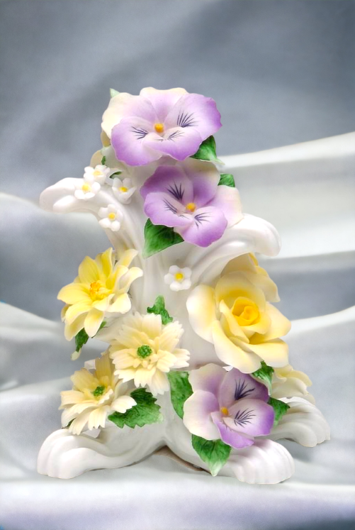 Ceramic Colorful Pansy Flowers Figurine Home Décor Gift for Her Gift for Mom Nature Lover Gift Wedding Decor - Figurine