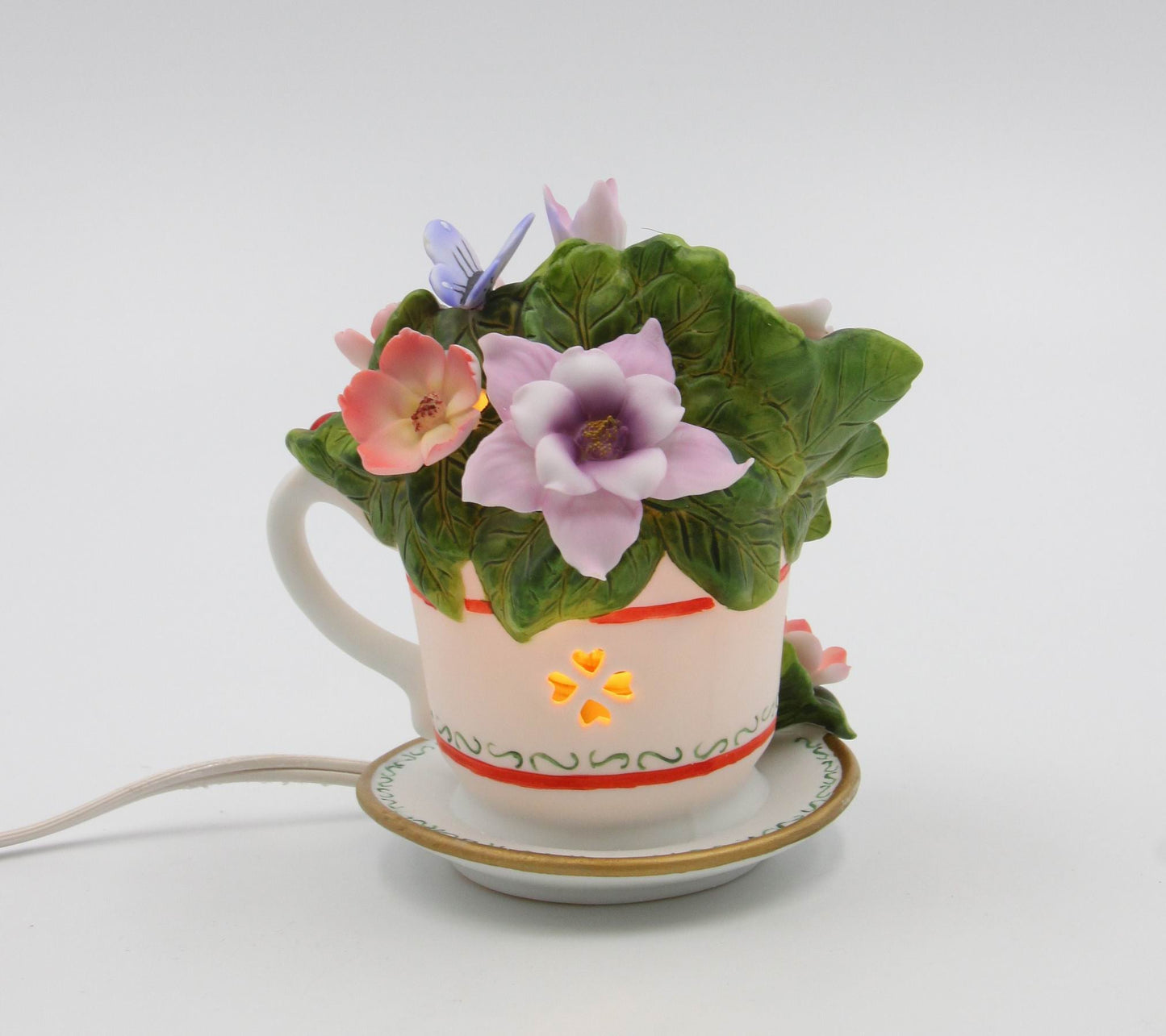 Ceramic Columbine Flower in Teacup Nightlight Home Decor Gift for Her Gift for Mom - Night Lights & Ambient Lighting