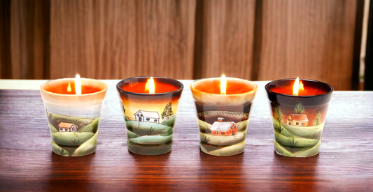 Ceramic Country Scene Votive Cups-Assorted Set of 4 Gift for Her Gift for Mom Farmhouse Decor Kitchen Decor Bathroom