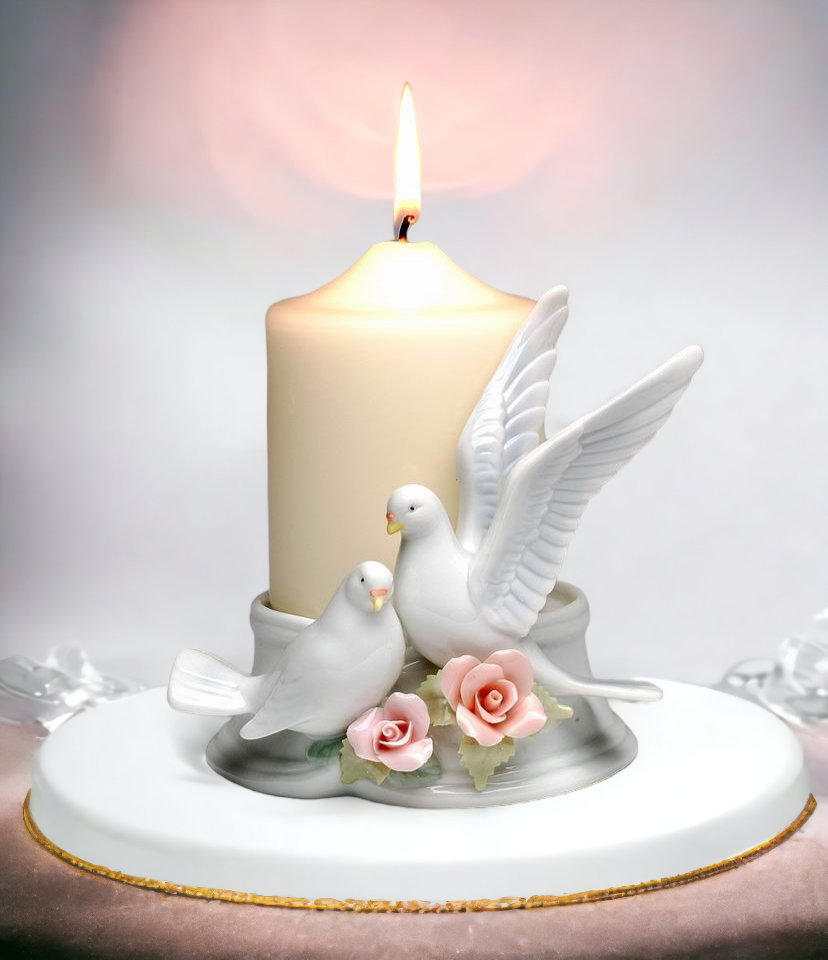 Ceramic Couple Of Doves 3’’ Pillar Candle Holder Wedding Décor Wedding Gift Wedding Favor Anniversary Décor Anniversary