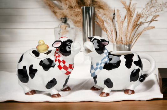 Ceramic Cow Sugar & Creamer Set Home Décor Gift for Her Gift for Mom Kitchen Décor Farmhouse Décor - Sugar Bowls &
