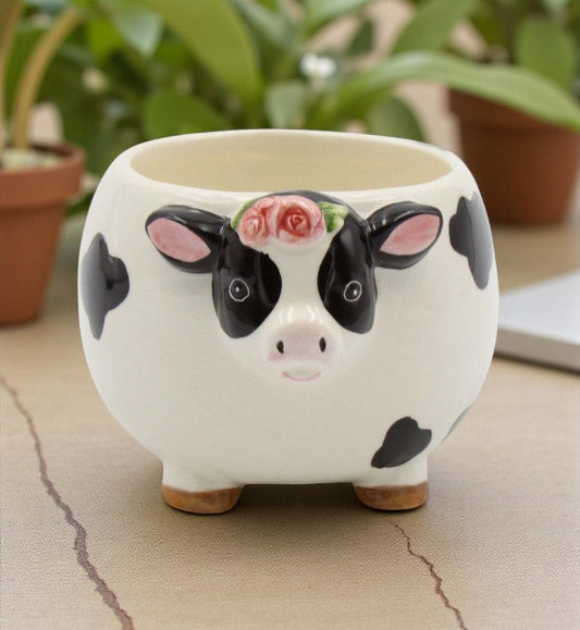 Ceramic Cow with Rose Flower Candy Bowl or Indoor Planter Home Décor Gift for Her Gift for Mom Kitchen Décor Farmhouse