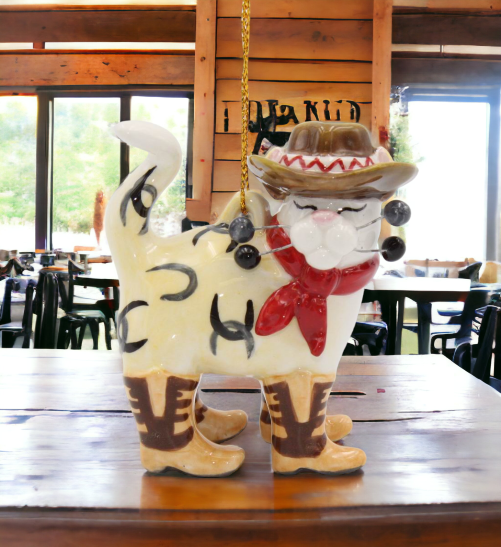 Ceramic Cowboy Cat Ornament Home Décor Gift for Her Gift for Mom Gift for Cowboy Cowgirl Cat Lovers Gift Pet Loss Gift