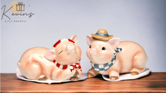Ceramic Cowboy Pigs Salt & Pepper Shakers Home Décor Gift for Her Gift for Mom Kitchen Décor Farmhouse Décor - Salt &