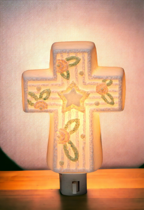Ceramic Cross Nightlight for Nursery Room Home Décor Nursery Room Décor Baby Registry Gift Gift for New Parents - Night