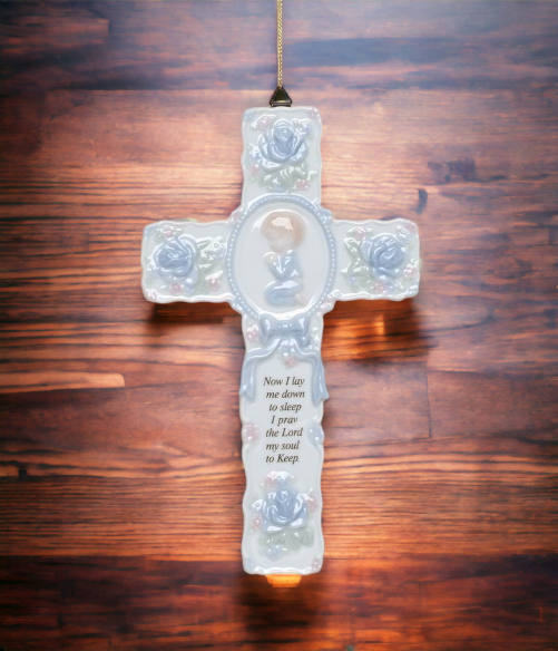 Ceramic Cross with Praying Boy Wall Decor Religious Décor Religious Gift Church Décor Baptism Gift - wall decor
