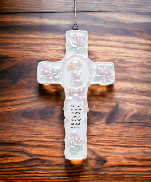 Ceramic Cross with Praying Girl Wall Decor Religious Décor Religious Gift Church Décor Baptism Gift - wall decor