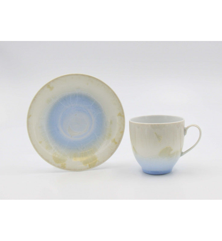 Ceramic Crystalline Glaze Light Amber with Sky Blue Cup and Saucer Afternoon Tea Kitchen Decor Gift for Her - cup