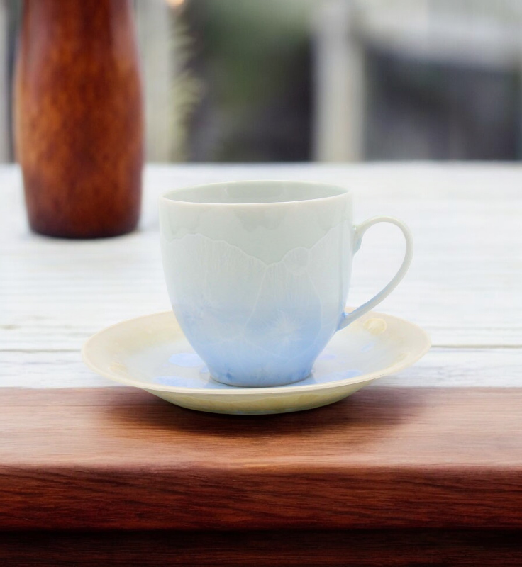 Ceramic Crystalline Glaze Light Amber with Sky Blue Cup and Saucer Afternoon Tea Kitchen Decor Gift for Her - cup