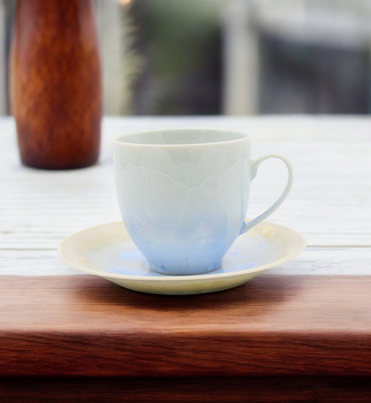 Ceramic Crystalline Glaze Light Amber with Sky Blue Cup and Saucer Afternoon Tea Kitchen Decor Gift for Her - cup