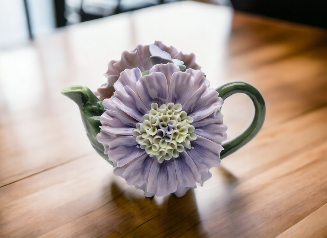 Ceramic Dahlia Flower Teapot Gift for Her Gift for Mom Tea Party Décor Café Décor Spring Kitchen Decor - teapot
