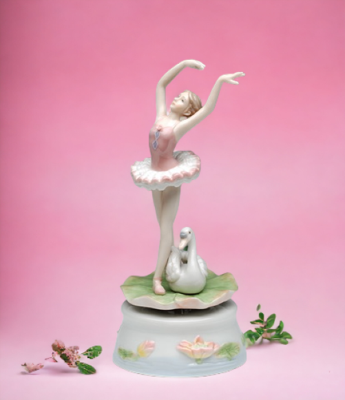 Ceramic Dancing Ballerina with Swan Music Box Home Décor Gift for Her Gift for Daughter Gift for Ballerina Dancer