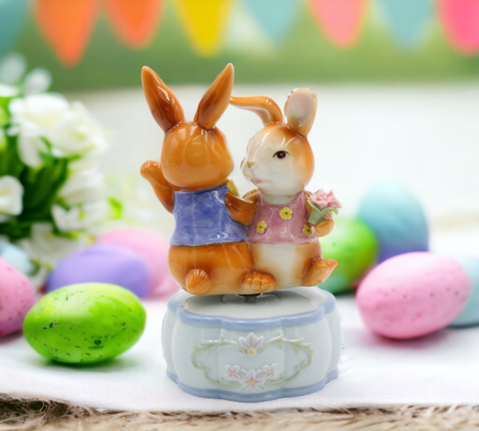Ceramic Dancing Bunnies Music Box Home Décor Gift for Her Gift for Mom Kitchen Décor Spring Décor Easter Décor - Music