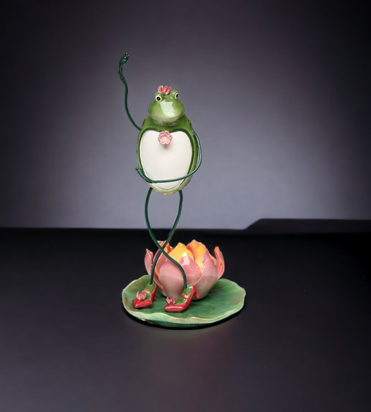 Ceramic Dancing Frog Tealight Candle Holder Home Décor Gift for Her Mom Spring Décor Cottagecore Nature Lover Gift