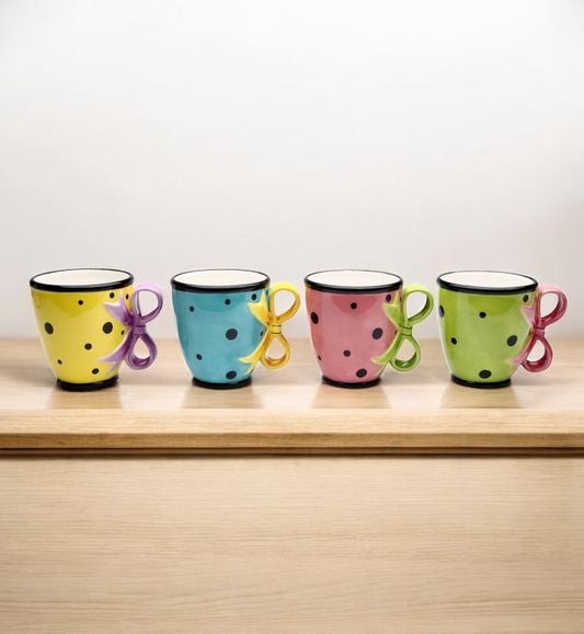 Ceramic Dilly Dots - Teacup (4 Pcs Set 10 OZ/EA) Afternoon Tea Party Cafe Decor Gift for Her - teacup