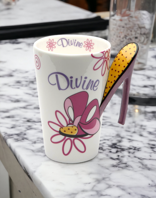 Ceramic Divine Dotted High Heels Coffee Mug Home Décor Gift for Her Mom Friend or Coworker Kitchen Décor Office Decor