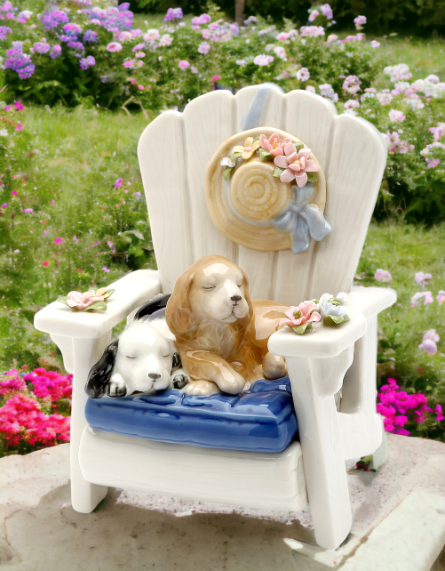Ceramic Dogs On Garden Chair Music Box Home Décor Gift for Her Gift for Mom Kitchen Décor Dog Lover Gift Pet Loss Gift