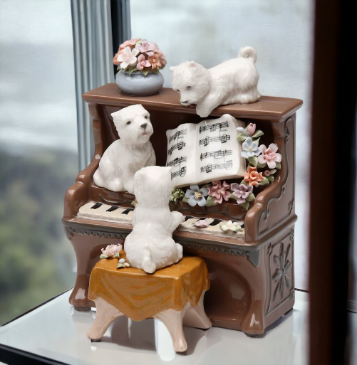 Ceramic Dogs Playing Piano Music Box Home Décor Gift for Her Gift for Mom Kitchen Décor Dog Lover Gift Pet Loss Gift