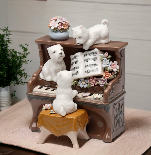 Ceramic Dogs Playing Piano Music Box Home Décor Gift for Her Gift for Mom Kitchen Décor Dog Lover Gift Pet Loss Gift